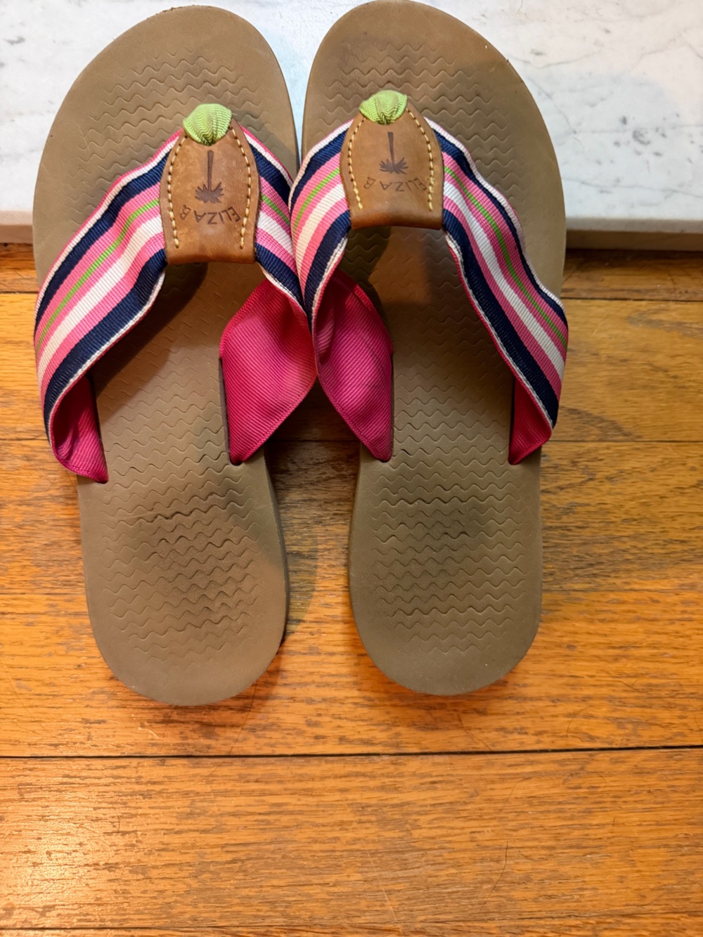 Eliza Striped Pink Ribbon Thong Sandals